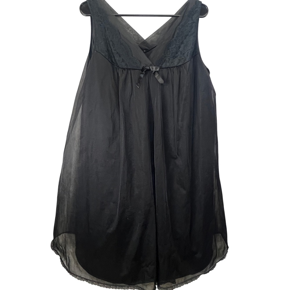 Vintage Black Sheer‎ Chiffon Babydoll Nightgown Gothic Coquette Boudoir